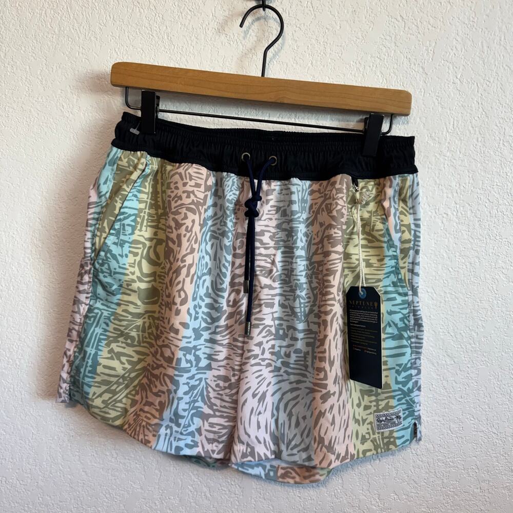 NEW NWT Baja Llama Neptune Stretch Swim Shorts Drawstring Waist Trunks Pastel M